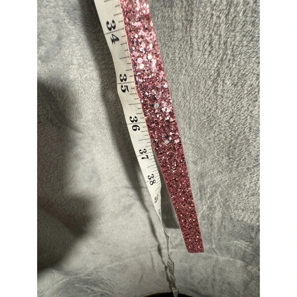 Gap Pink Glitter Skinny Belt Silver Buckle Leather Lined XL Womens Accessory
